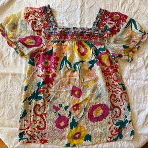 Johnny Was silk floral peasant top